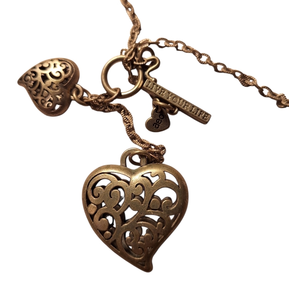 Aeropostale LIVE YOUR LIFE Silver Toned Metal Long Open HEART Dangle Necklace